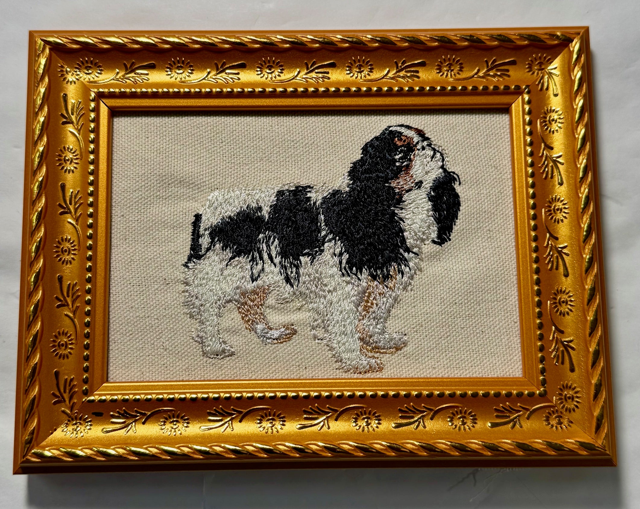 Cavalier King Charles Spaniel Machine Embroidered Framed Art | Tabletop Decor for Home or Office