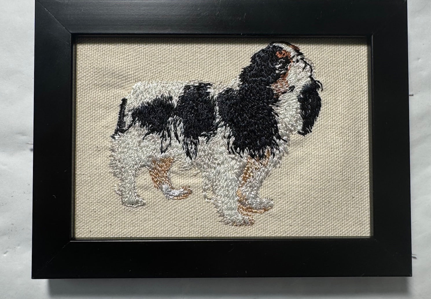 Cavalier King Charles Spaniel Machine Embroidered Framed Art | Tabletop Decor for Home or Office