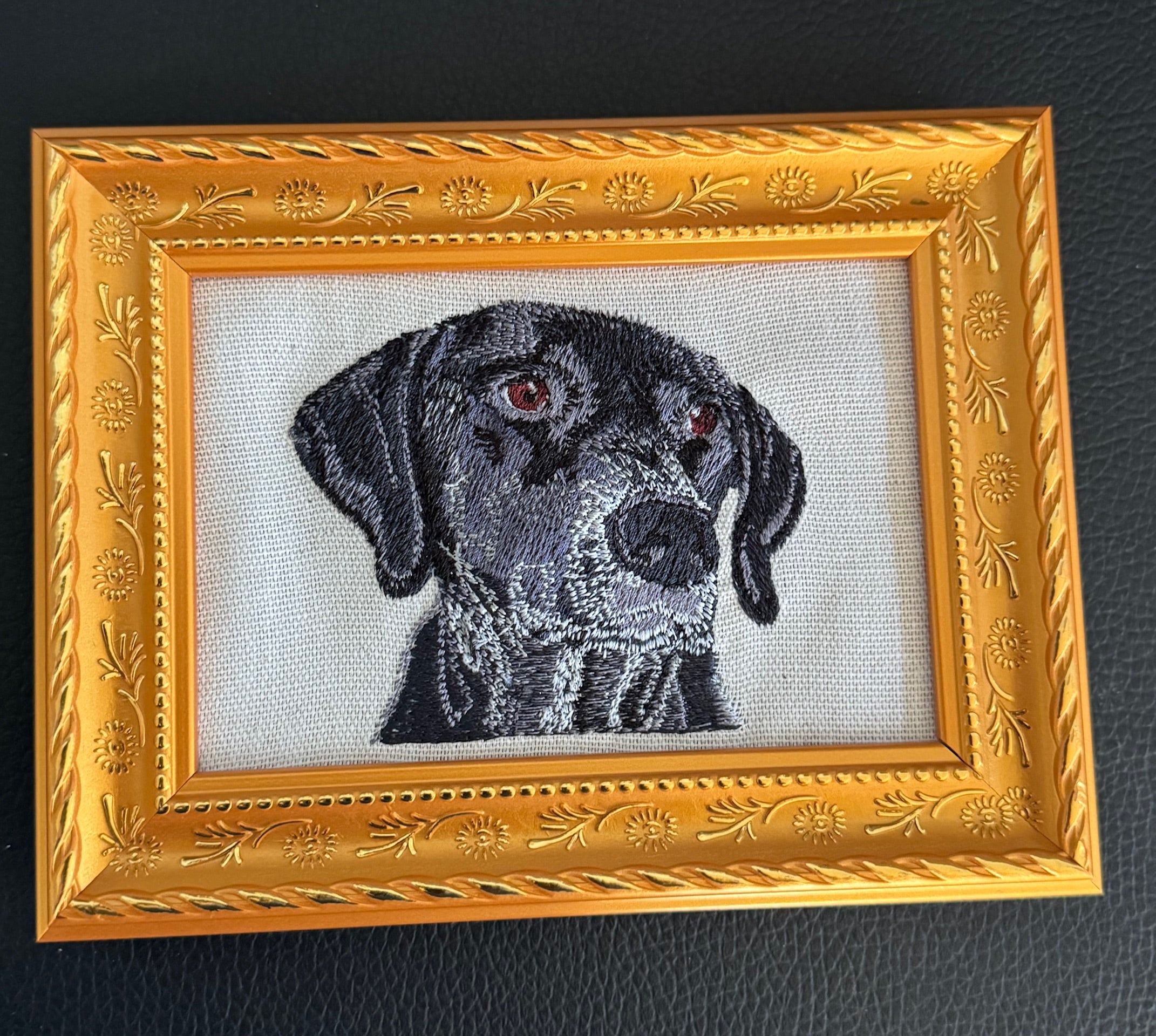 German Shorthaired Pointer Machine Embroidered Framed Art | Tabletop Decor