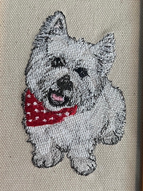 West Highland Terrier Westie Machine Embroidered Framed Art | Tabletop Decor for Home or Office
