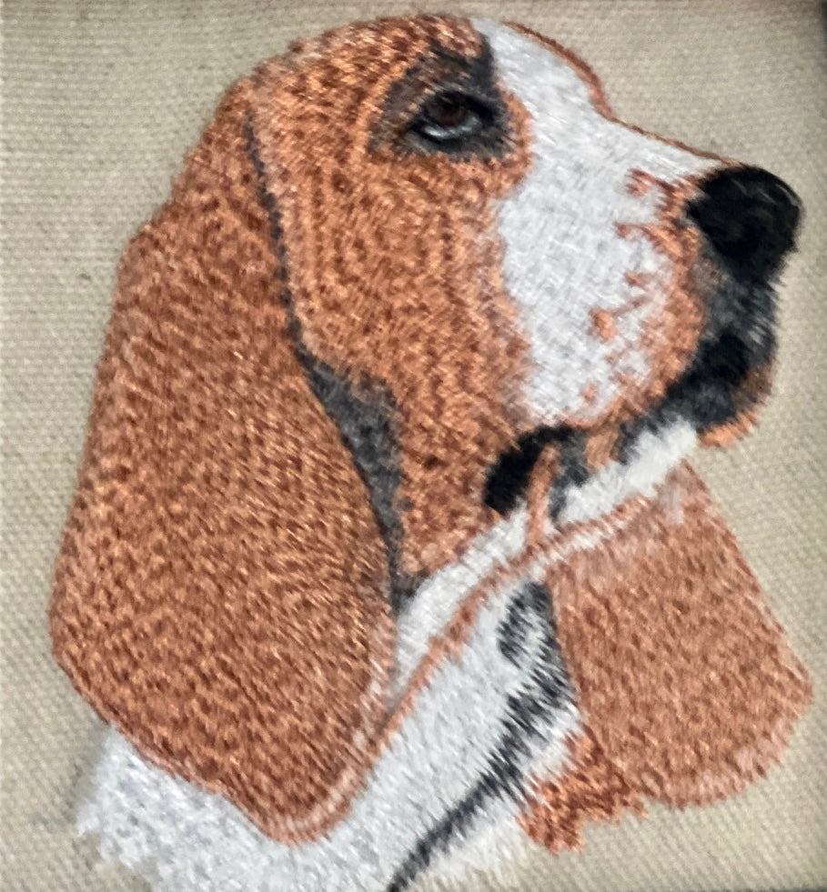 Basset Hound Machine Embroidered Framed Art | Tabletop Decor for Home or Office
