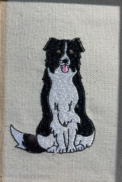 Border Collie Machine Embroidered Framed Art | Tabletop Decor for Home or Office