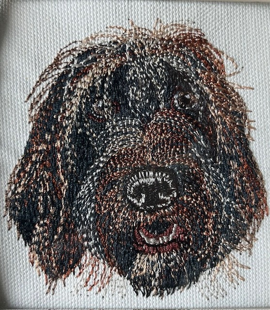 Doodle German Pointer Machine Embroidered Framed Art | Tabletop Decor for Home or Office