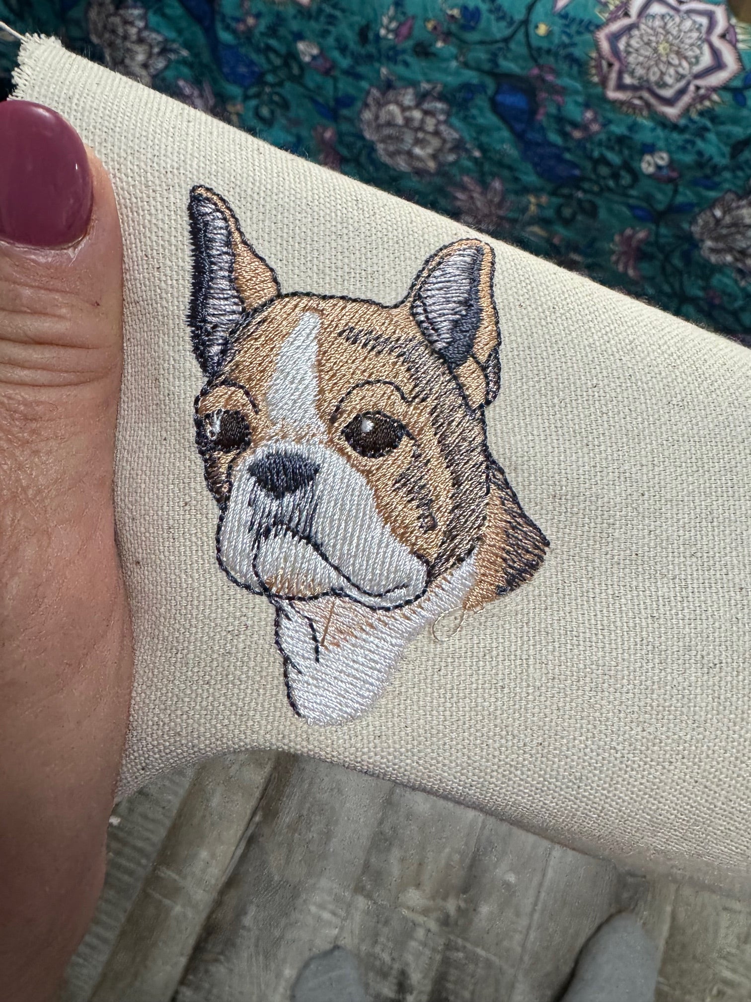 French Bulldog Machine Embroidered Framed Art | Tabletop Decor for Home or Office
