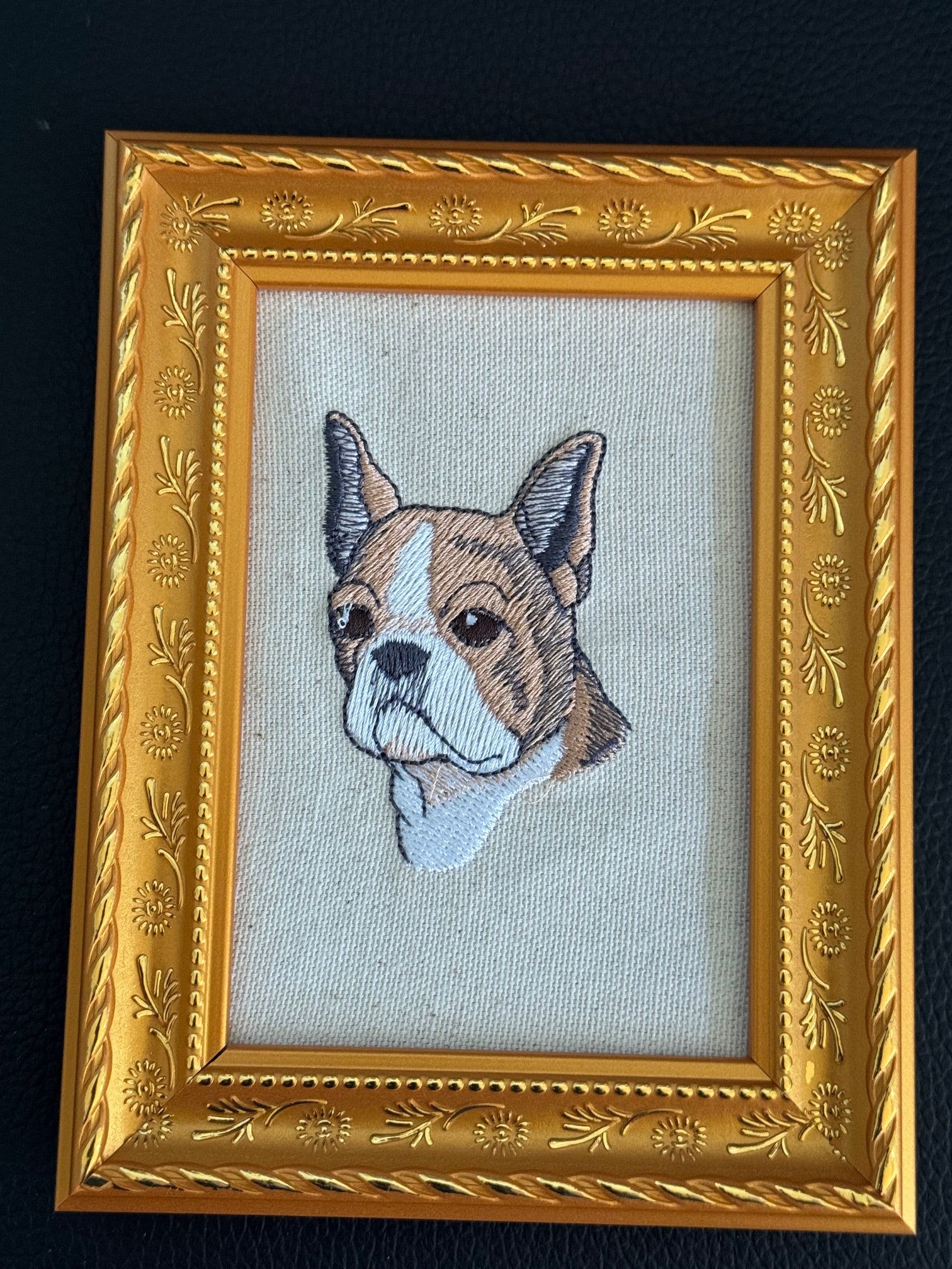 French Bulldog Machine Embroidered Framed Art | Tabletop Decor for Home or Office