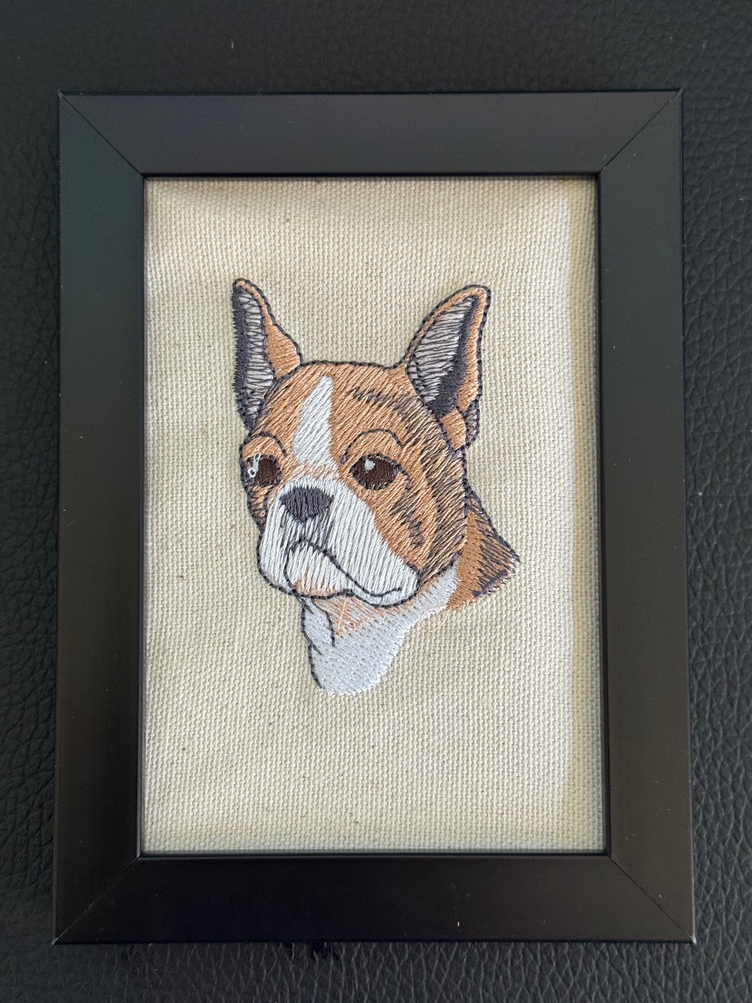 French Bulldog Machine Embroidered Framed Art | Tabletop Decor for Home or Office