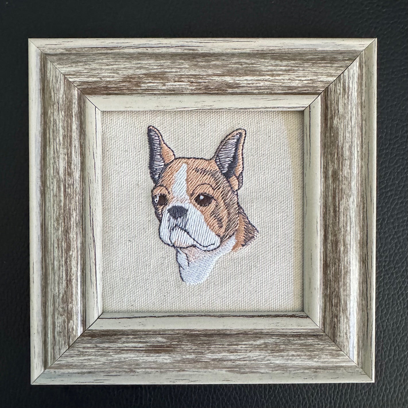 French Bulldog Machine Embroidered Framed Art | Tabletop Decor for Home or Office