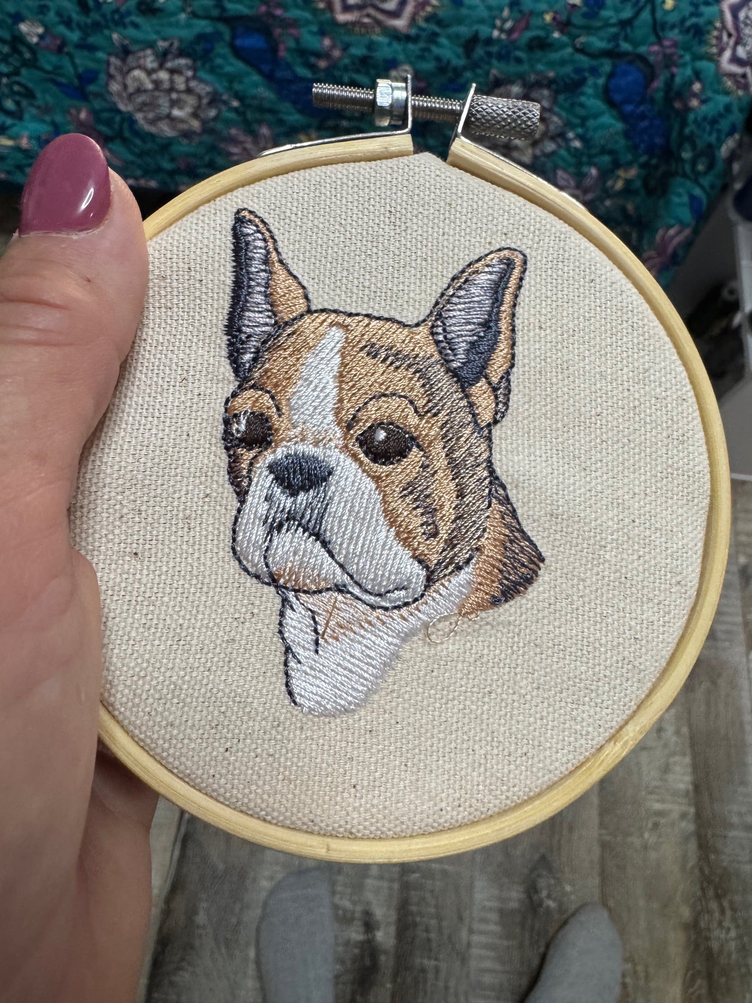 French Bulldog Machine Embroidered Framed Art | Tabletop Decor for Home or Office
