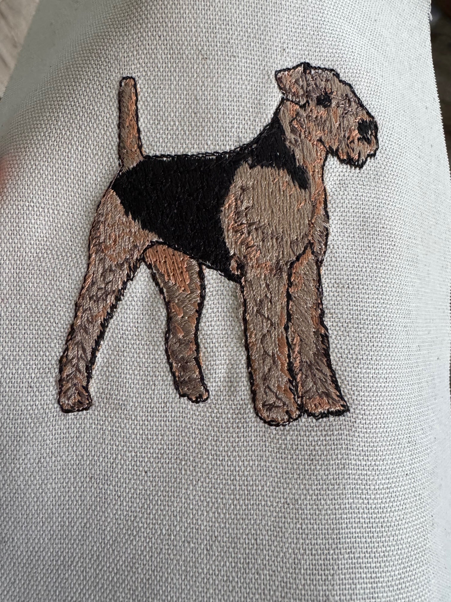 Airedale Terrier Machine Embroidered Framed Art | Tabletop Decor