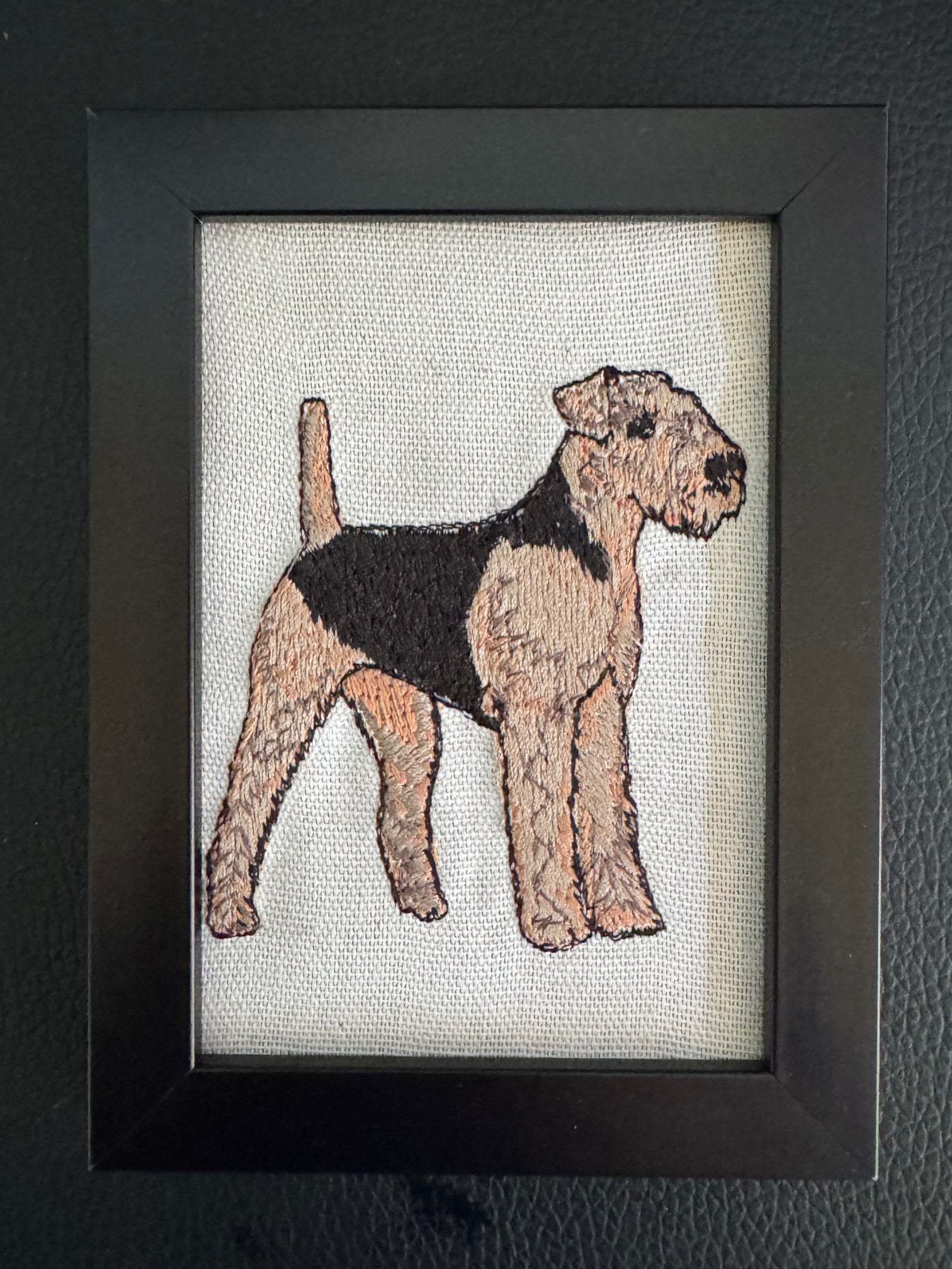 Airedale Terrier Machine Embroidered Framed Art | Tabletop Decor
