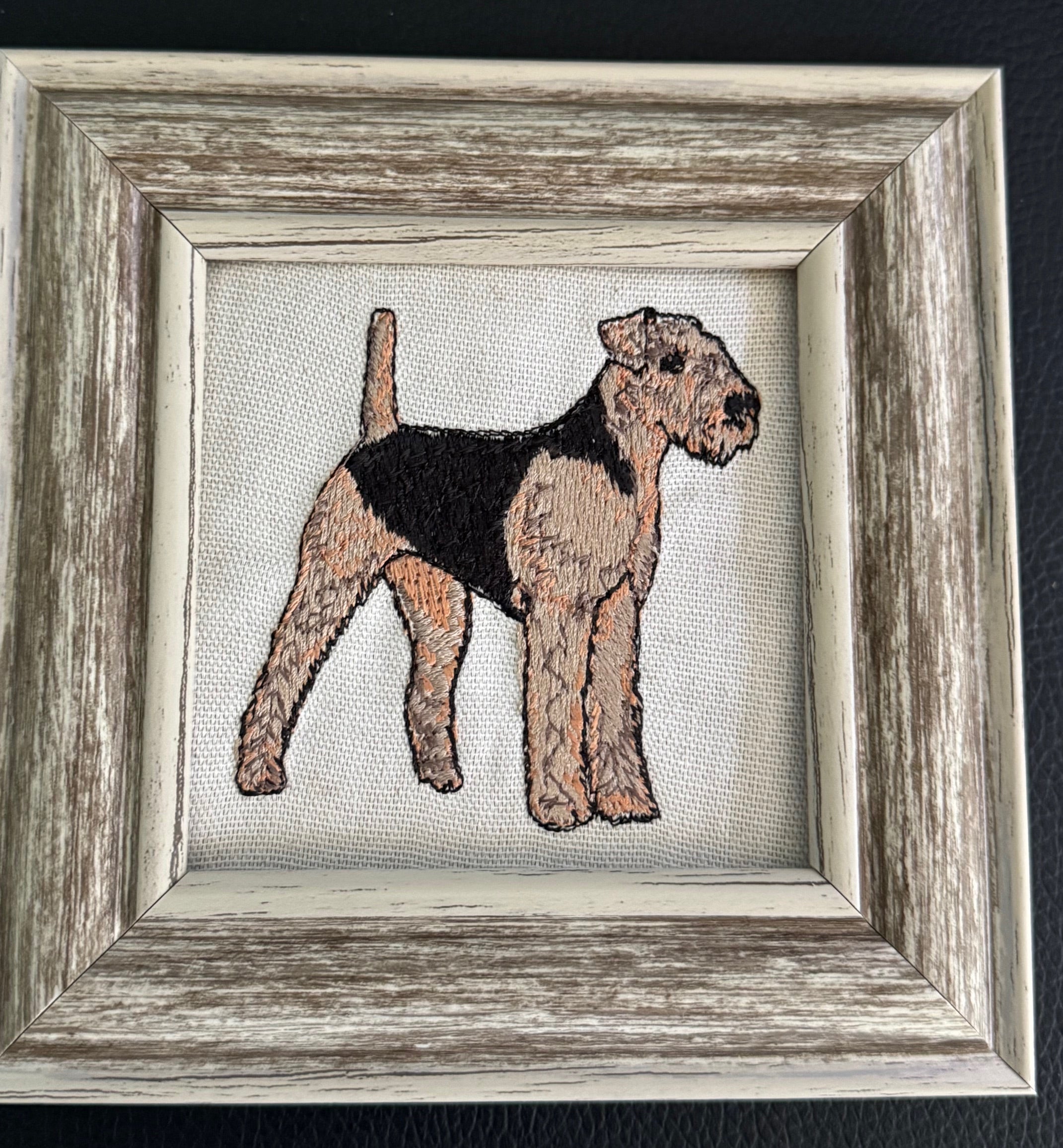Airedale Terrier Machine Embroidered Framed Art | Tabletop Decor