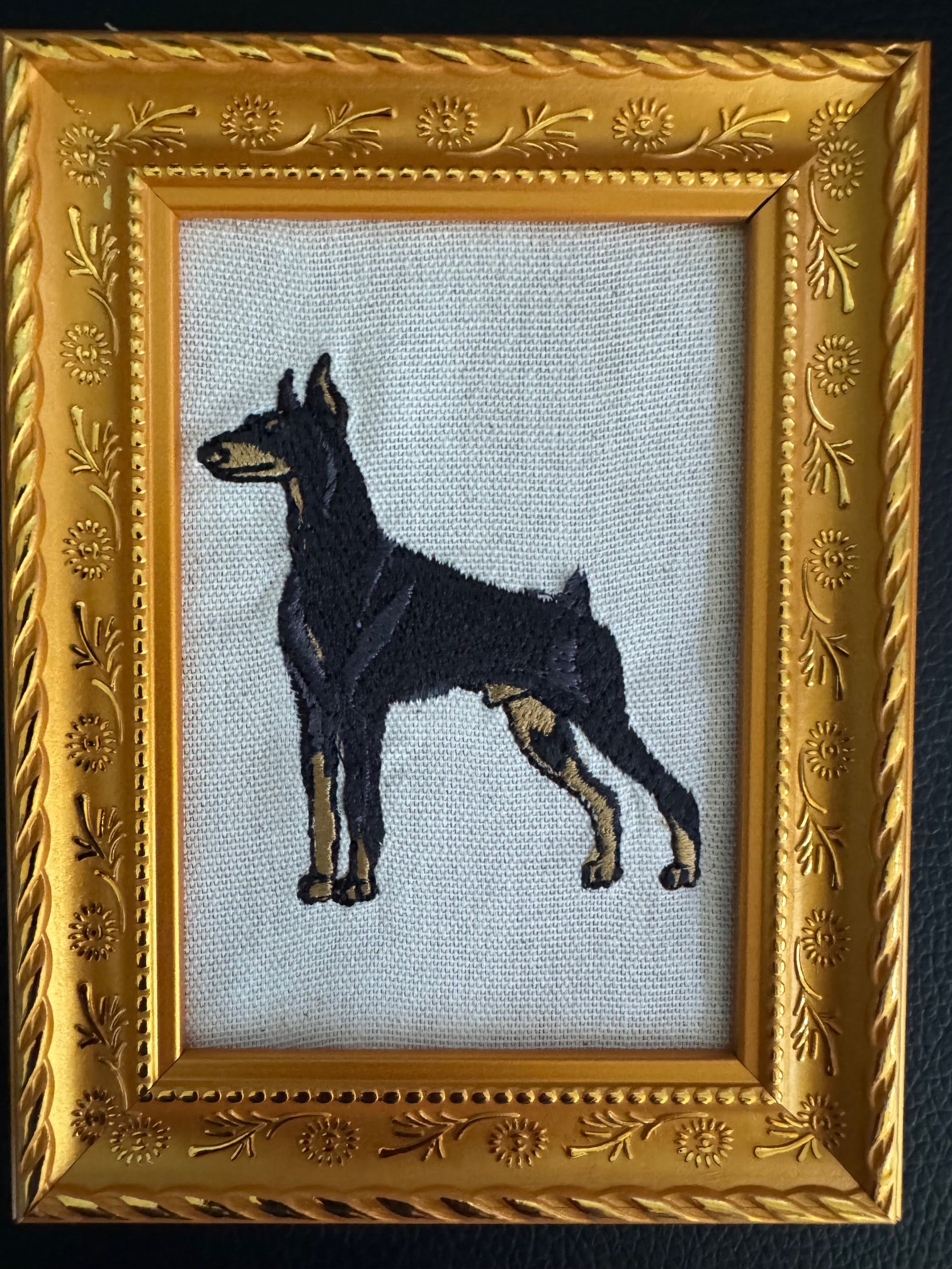 Doberman Machine Embroidered Framed Art | Tabletop Decor for Home or Office