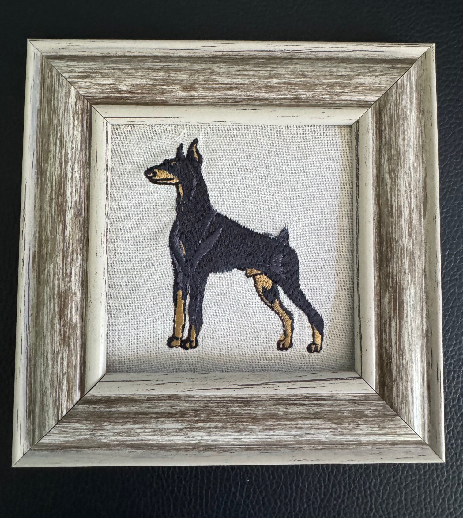Doberman Machine Embroidered Framed Art | Tabletop Decor for Home or Office