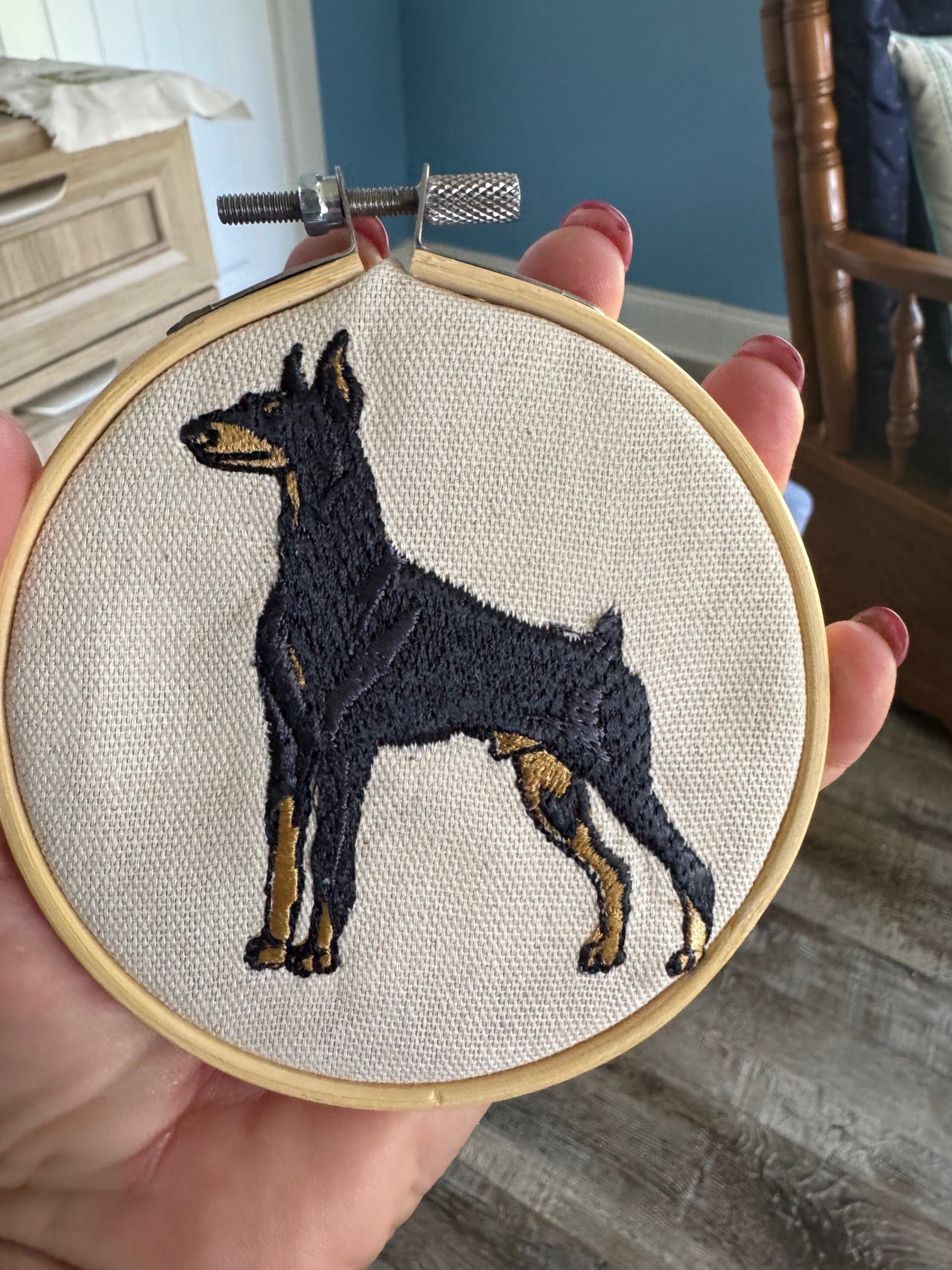 Doberman Machine Embroidered Framed Art | Tabletop Decor for Home or Office