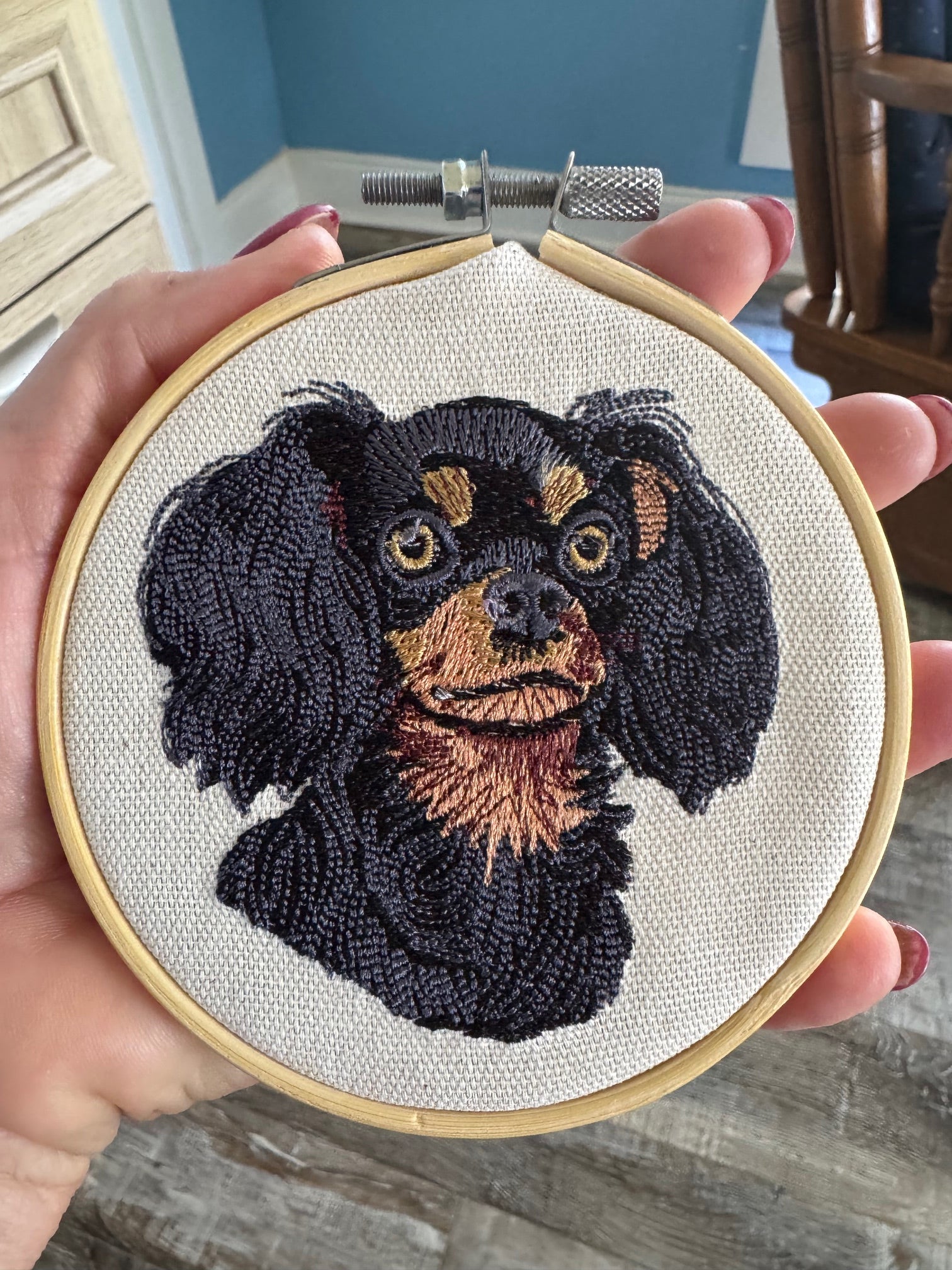 Cavalier King Charles Spaniel Machine Embroidered Framed Art | Tabletop Decor for Home or Office