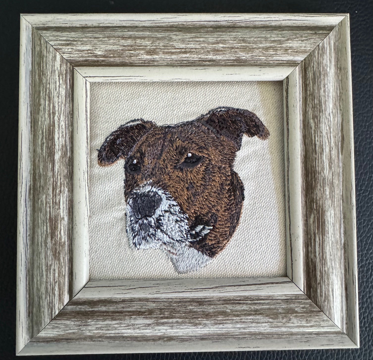 American Bully (Pitbull Terrier) — Machine Embroidered Framed Art | Tabletop Decor