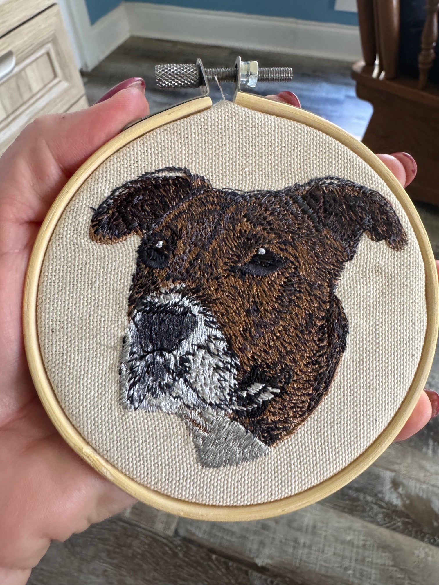 American Bully (Pitbull Terrier) — Machine Embroidered Framed Art | Tabletop Decor