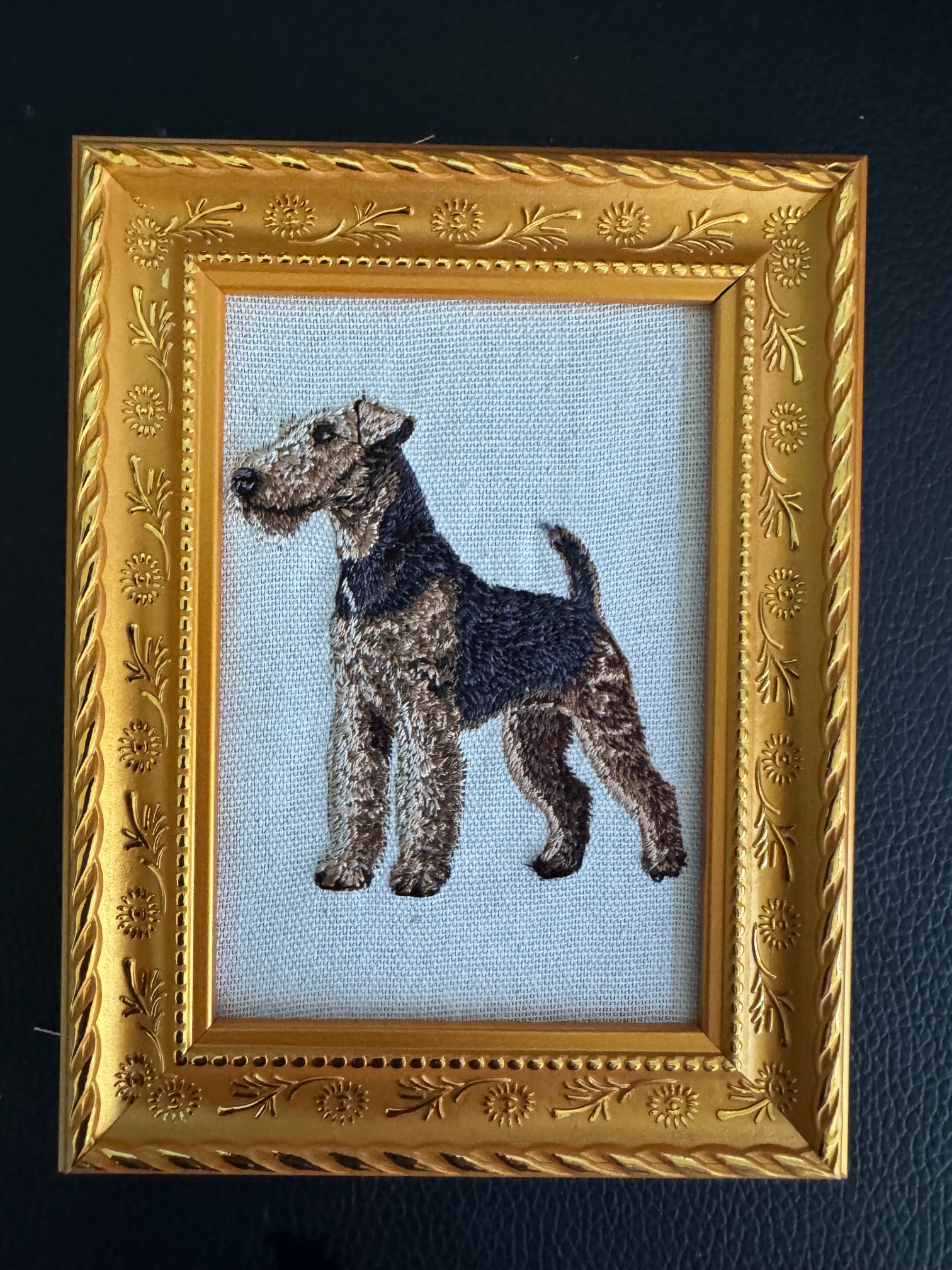 Airedale Terrier — Machine Embroidered Framed Art | Tabletop Decor