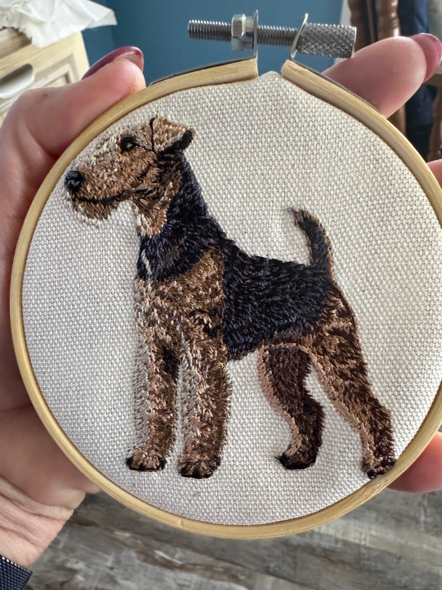 Airedale Terrier — Machine Embroidered Framed Art | Tabletop Decor