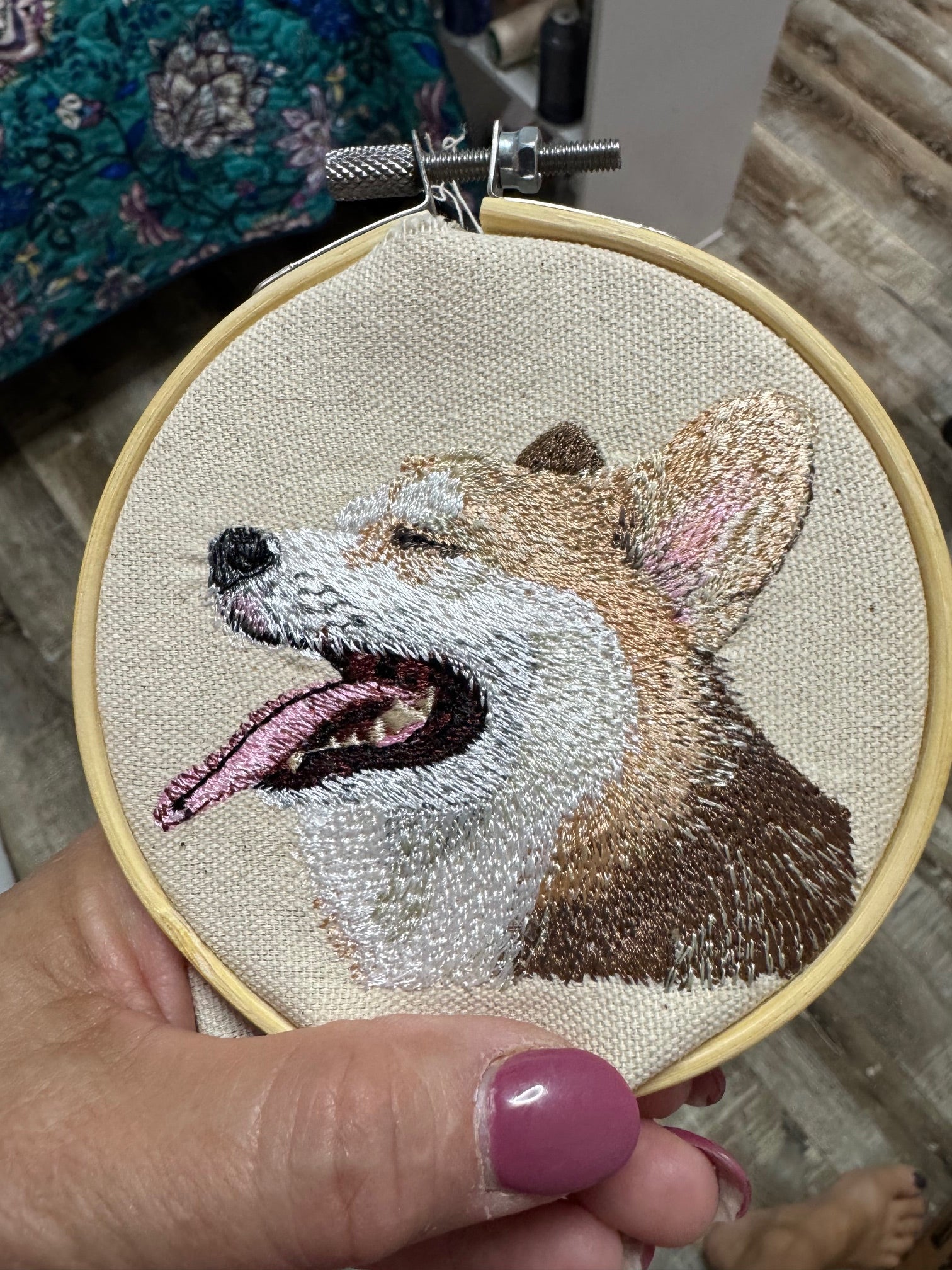 Corgi — Machine Embroidered Framed Art | Tabletop Decor