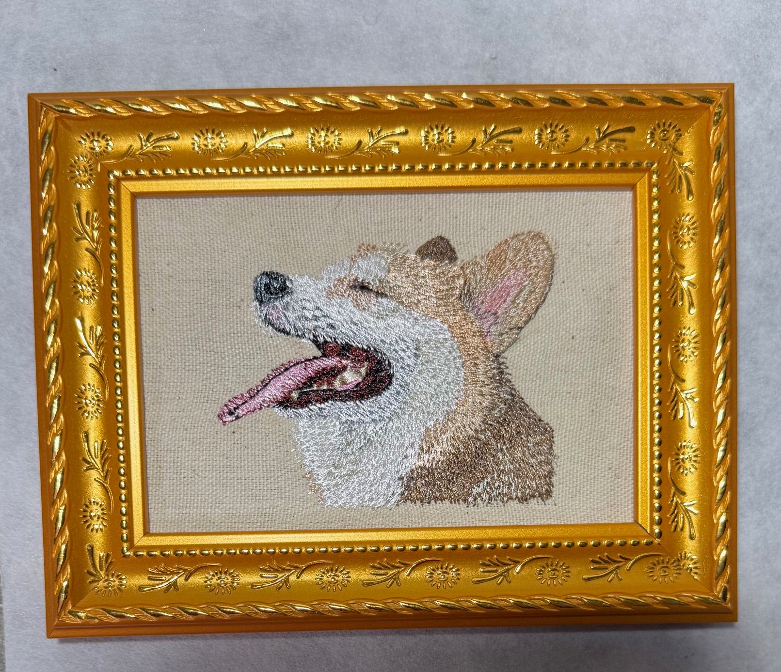 Corgi — Machine Embroidered Framed Art | Tabletop Decor