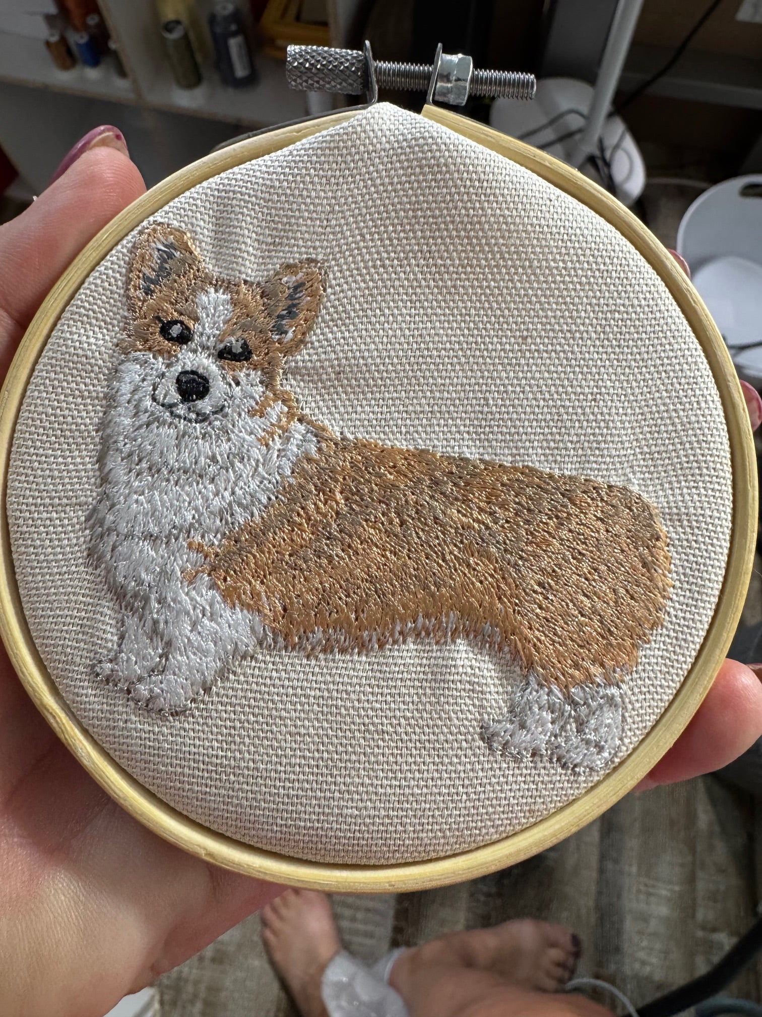 Corgi — Machine Embroidered Framed Art | Tabletop Decor