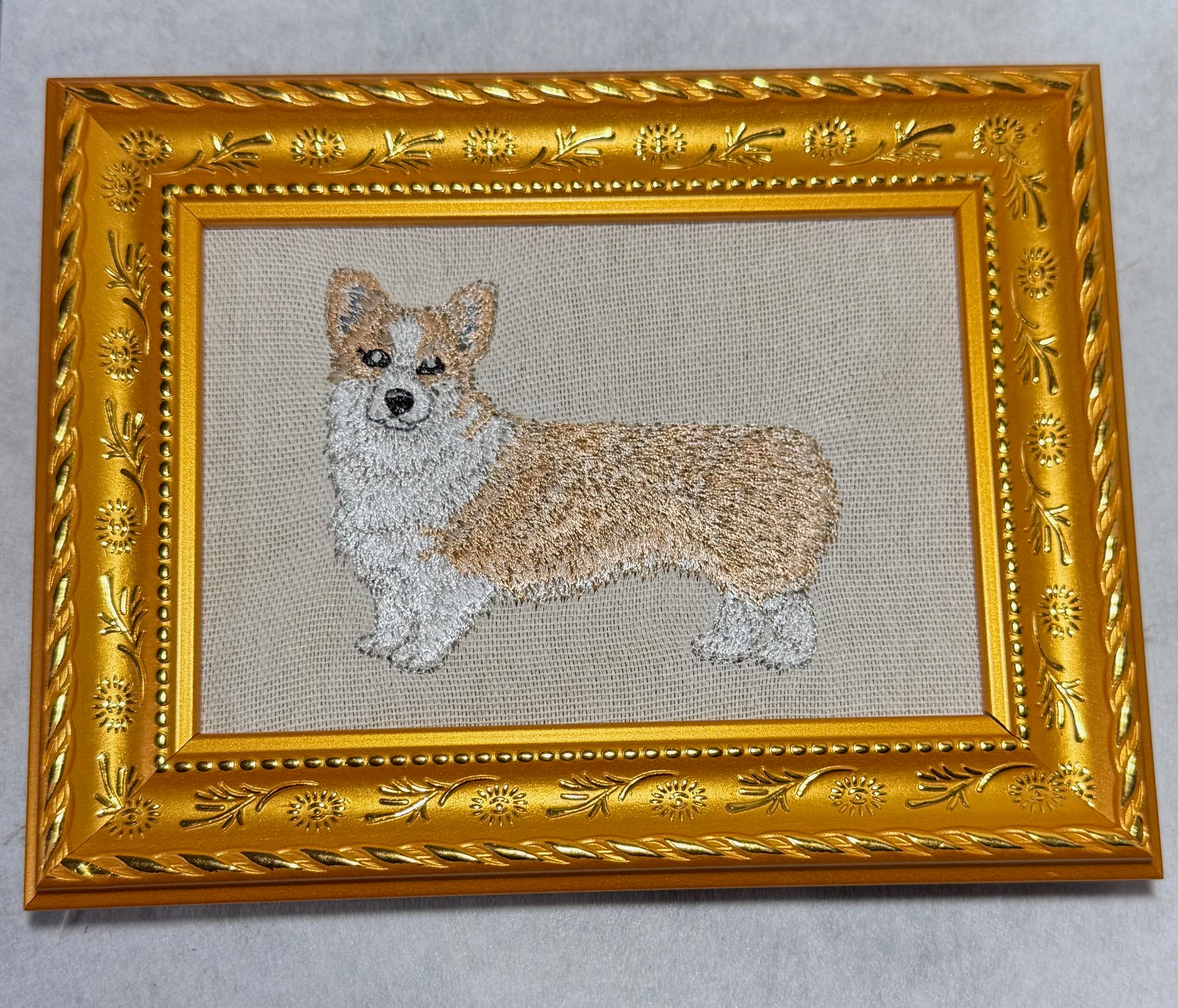Corgi — Machine Embroidered Framed Art | Tabletop Decor