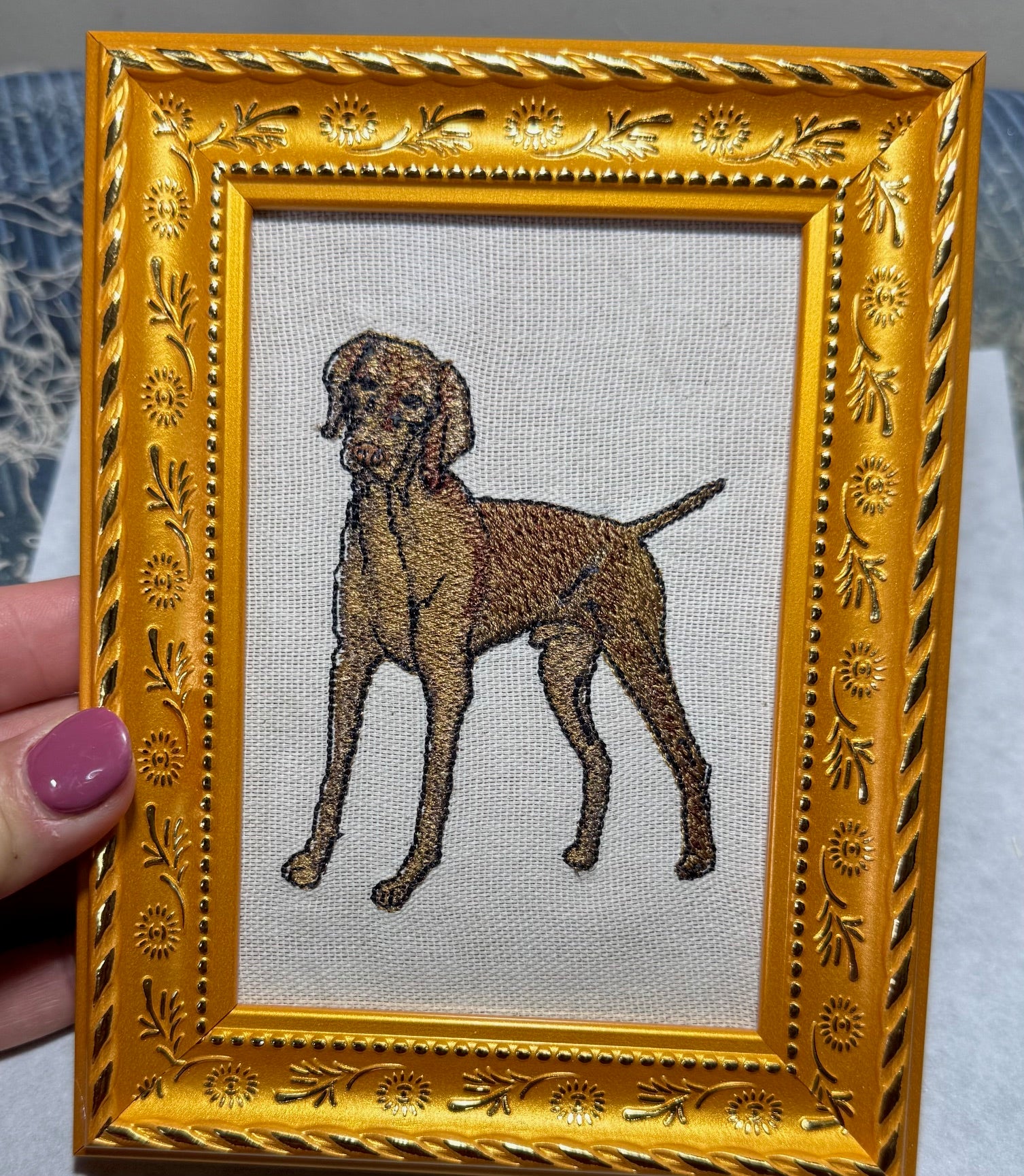 Rhodesian Ridgeback Machine Embroidered Framed Art | Tabletop Decor for Home or Office