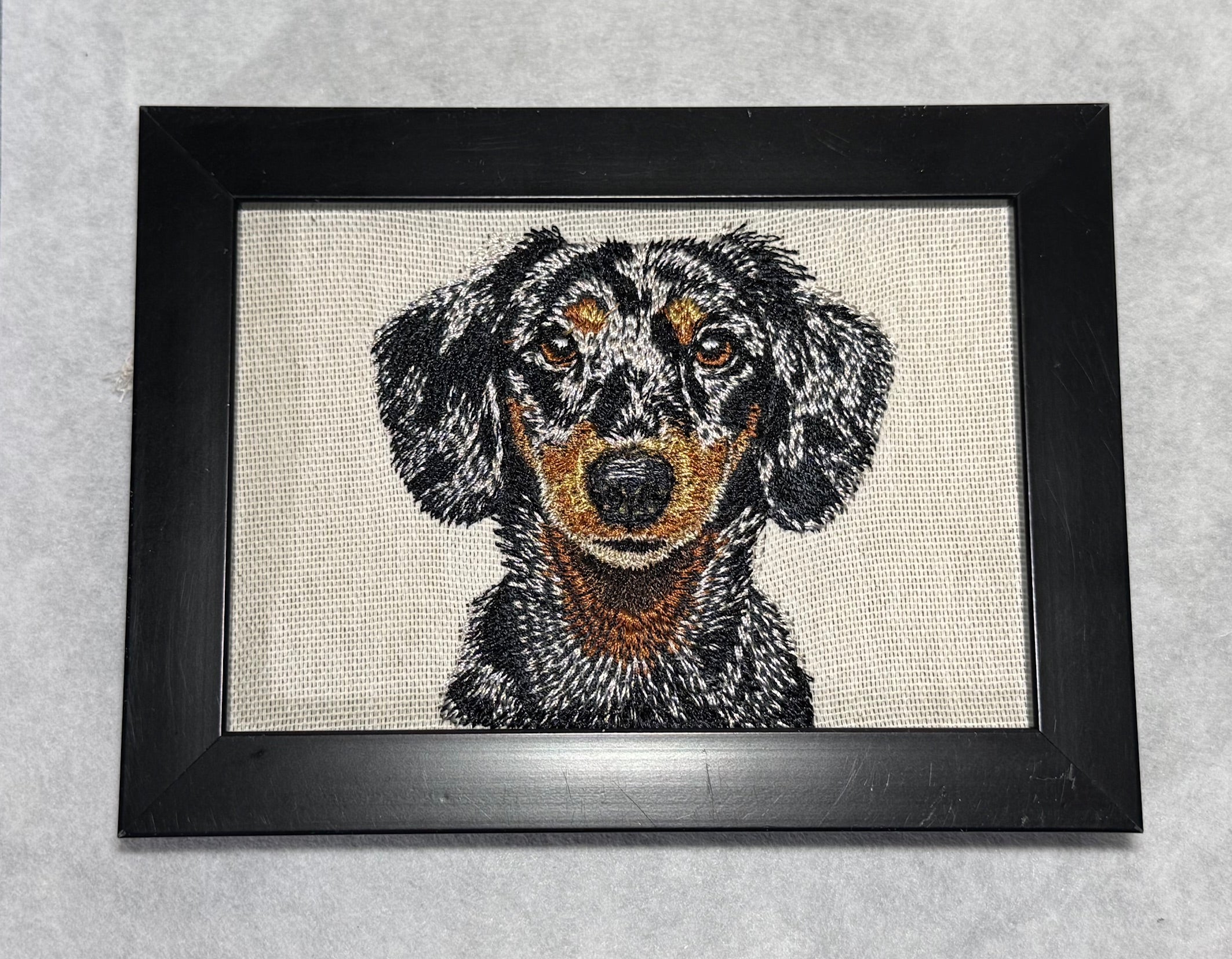 Dachshund Machine Embroidered Framed Art | Tabletop Decor for Home & Office