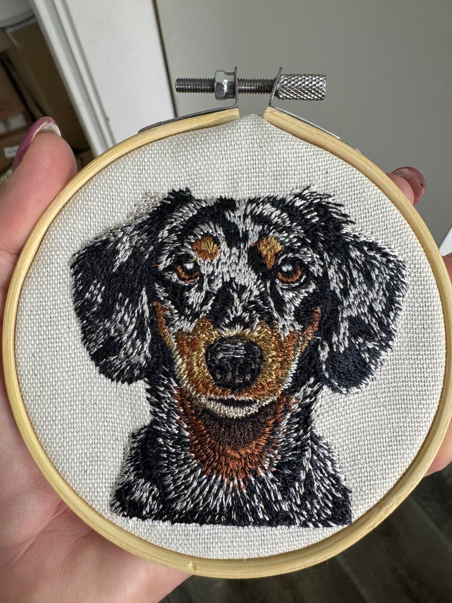 Dachshund Machine Embroidered Framed Art | Tabletop Decor for Home & Office