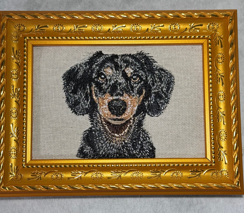 Dachshund Machine Embroidered Framed Art – Tabletop Decor for Home or Office