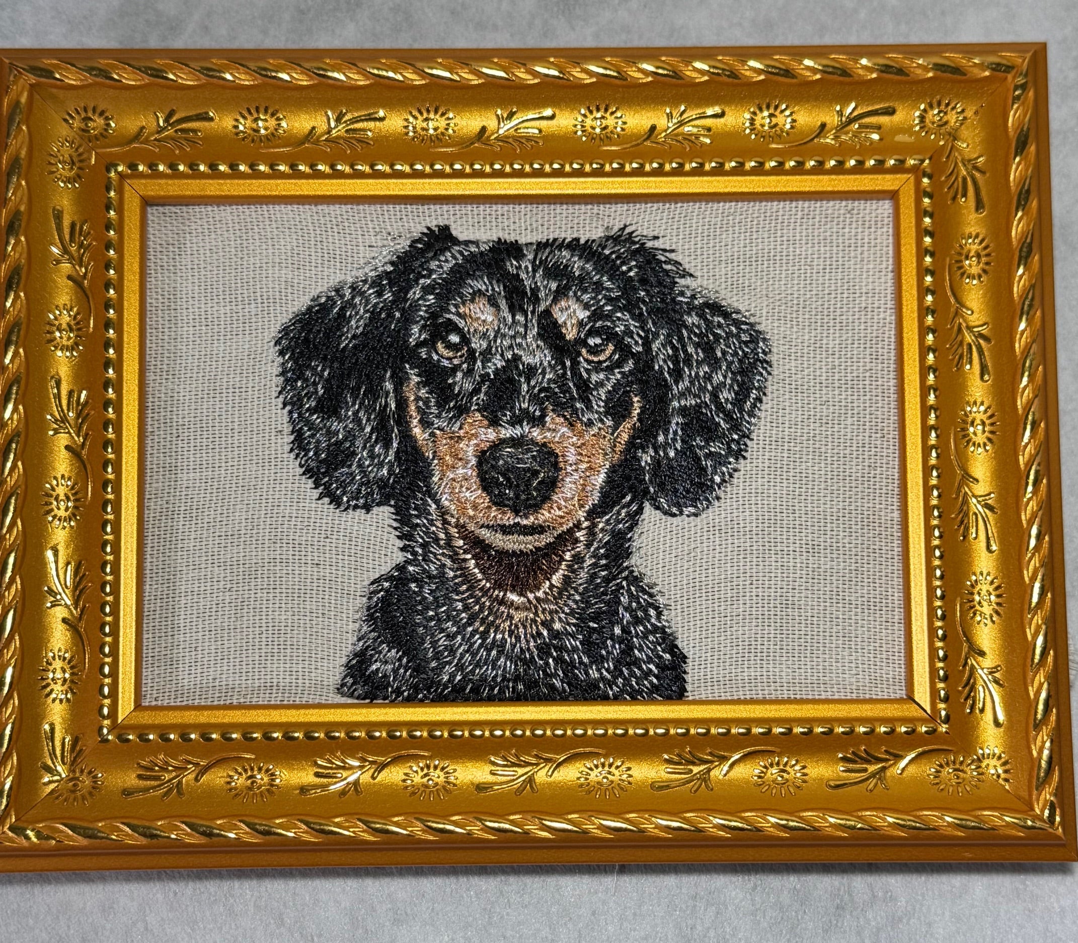 Dachshund Machine Embroidered Framed Art – Tabletop Decor for Home or Office