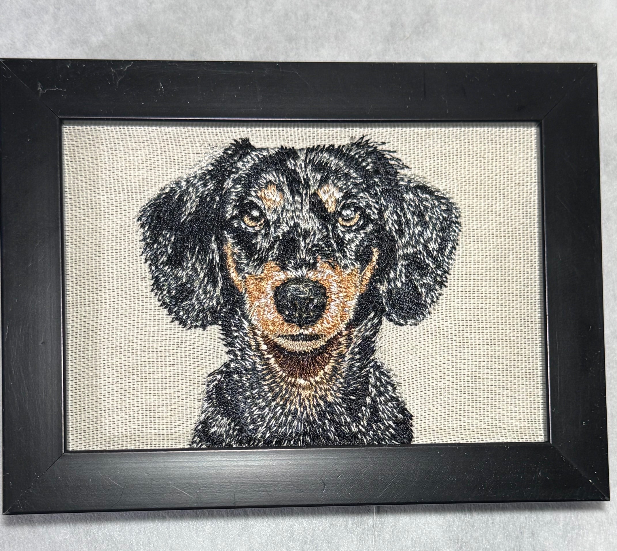 Dachshund Machine Embroidered Framed Art – Tabletop Decor for Home or Office