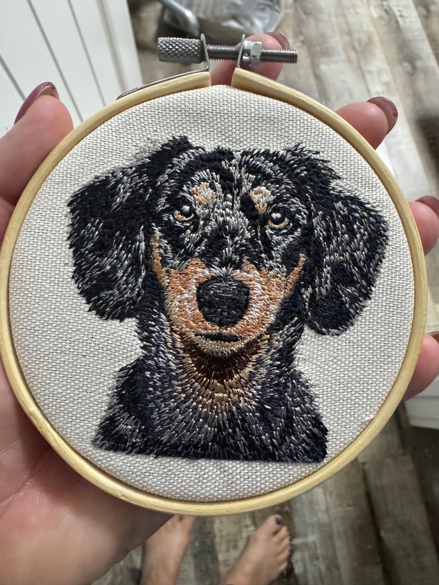 Dachshund Machine Embroidered Framed Art – Tabletop Decor for Home or Office