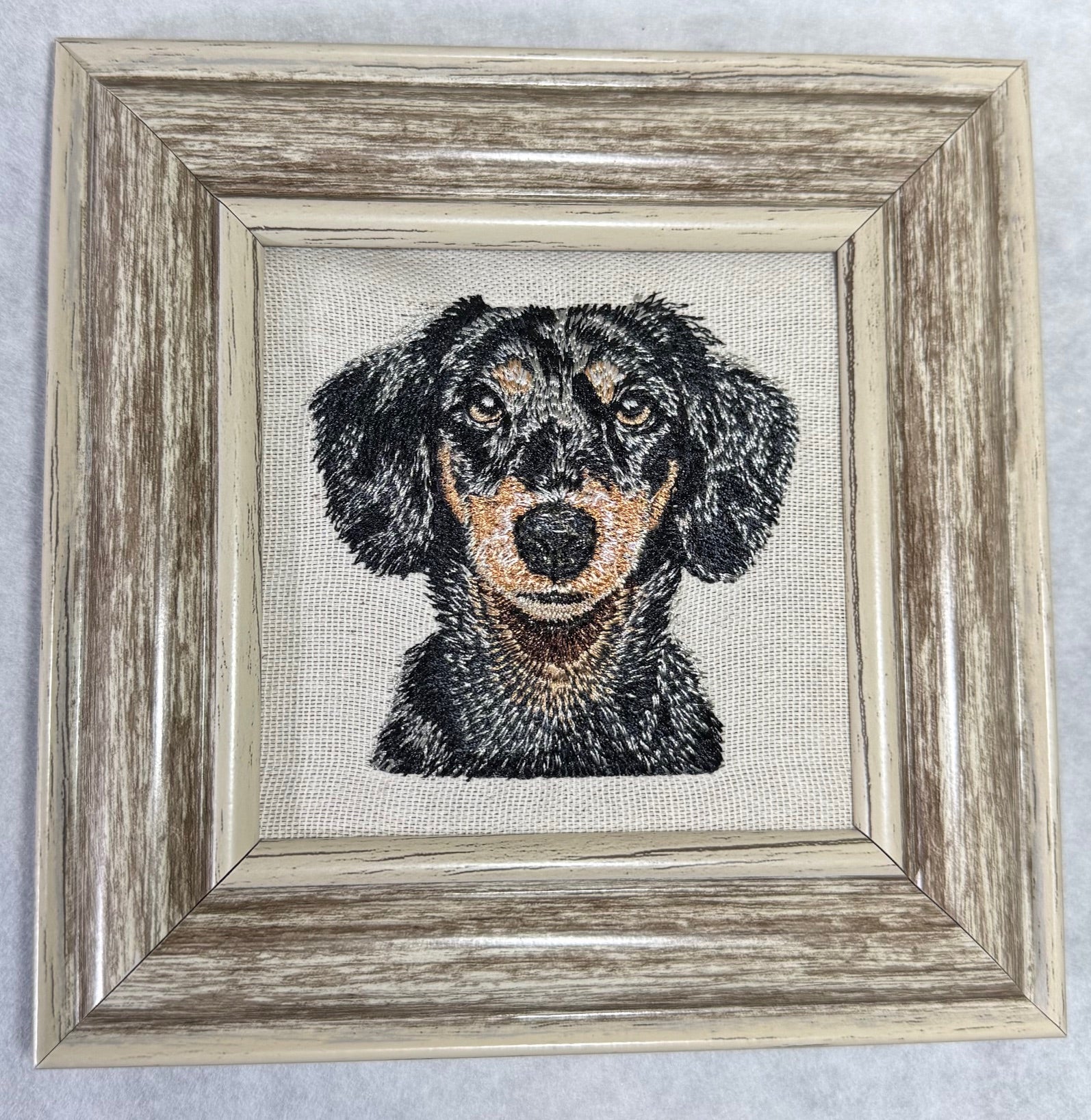 Dachshund Machine Embroidered Framed Art – Tabletop Decor for Home or Office
