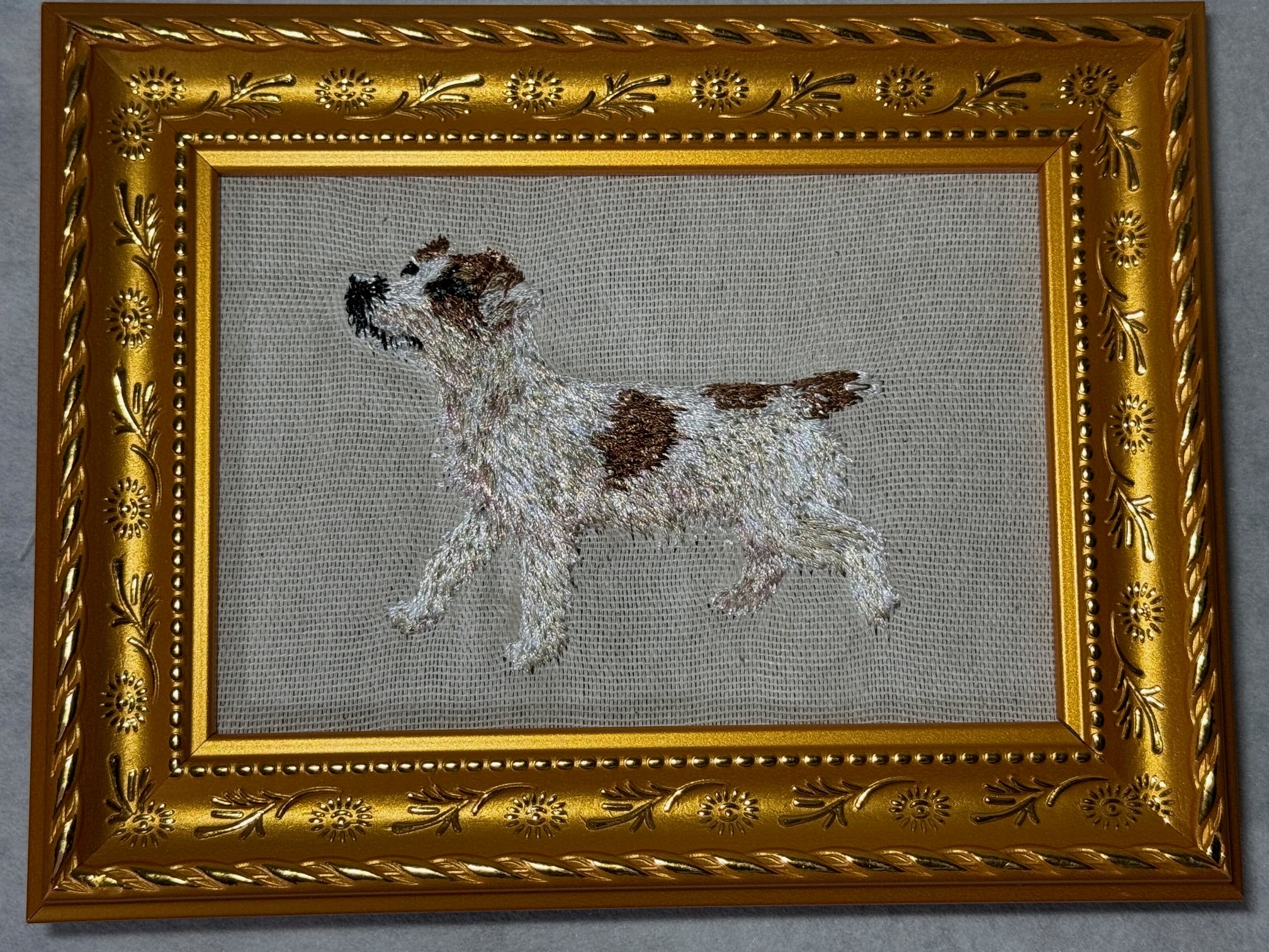 Jack Russell Terrier Machine Embroidered Framed Art | Tabletop Decor