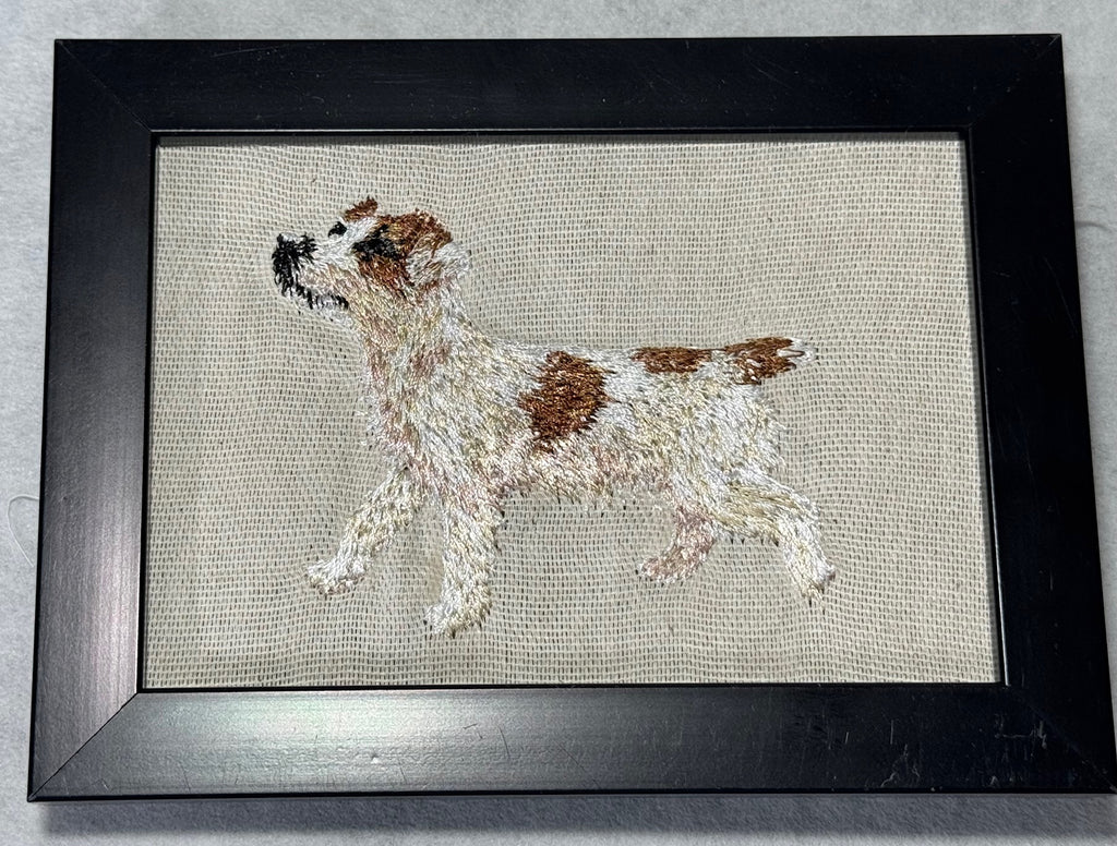 Jack Russell Terrier Machine Embroidered Framed Art | Tabletop Decor
