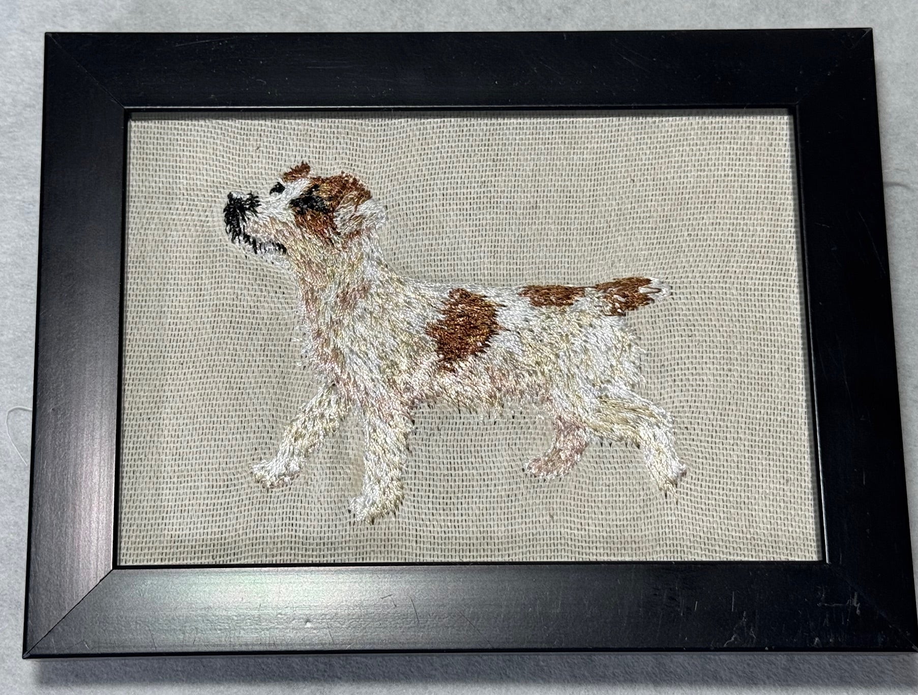 Jack Russell Terrier Machine Embroidered Framed Art | Tabletop Decor