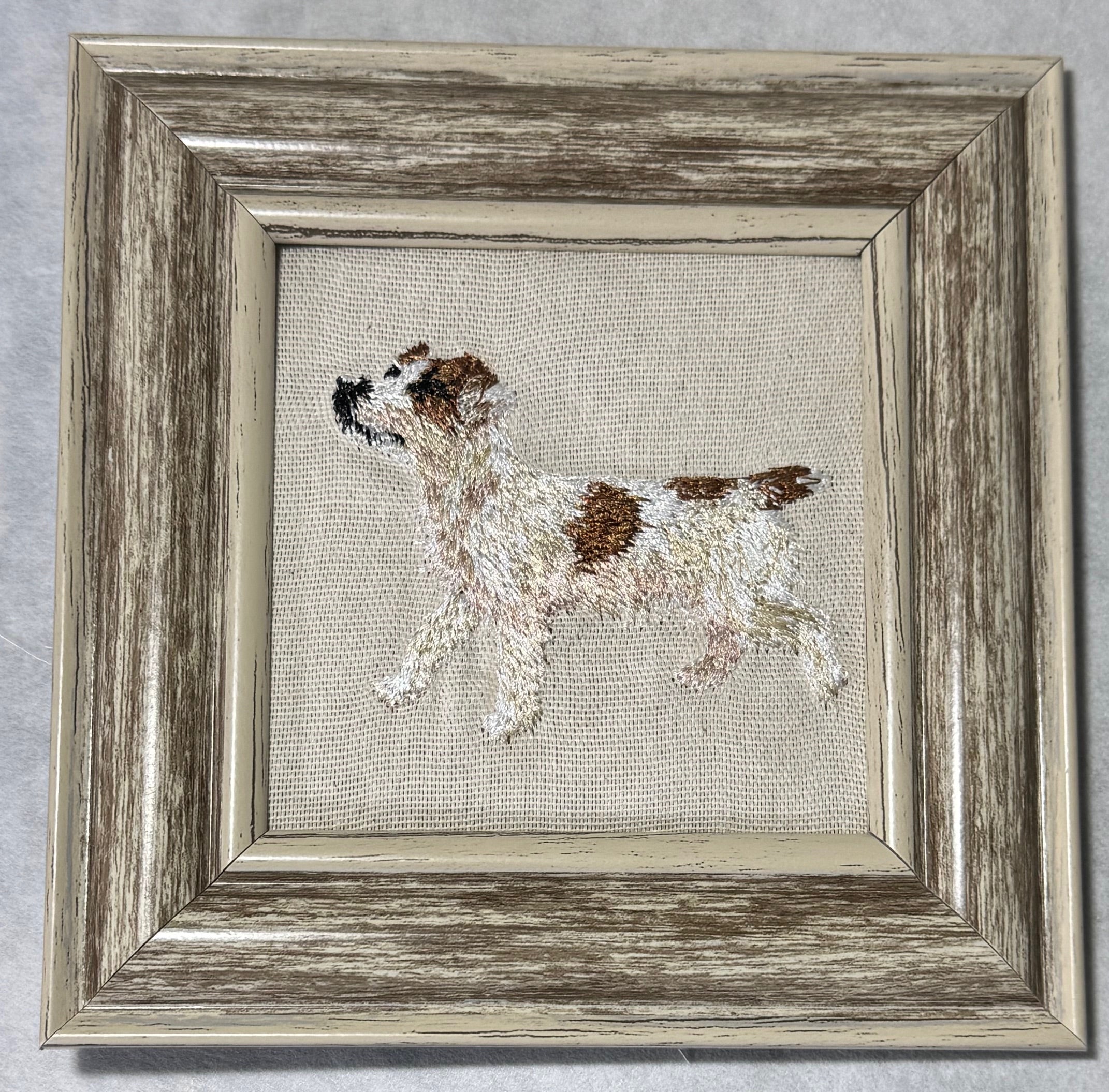 Jack Russell Terrier Machine Embroidered Framed Art | Tabletop Decor