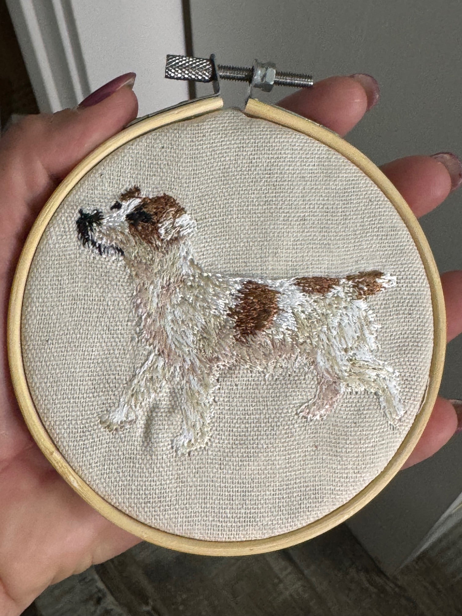 Jack Russell Terrier Machine Embroidered Framed Art | Tabletop Decor