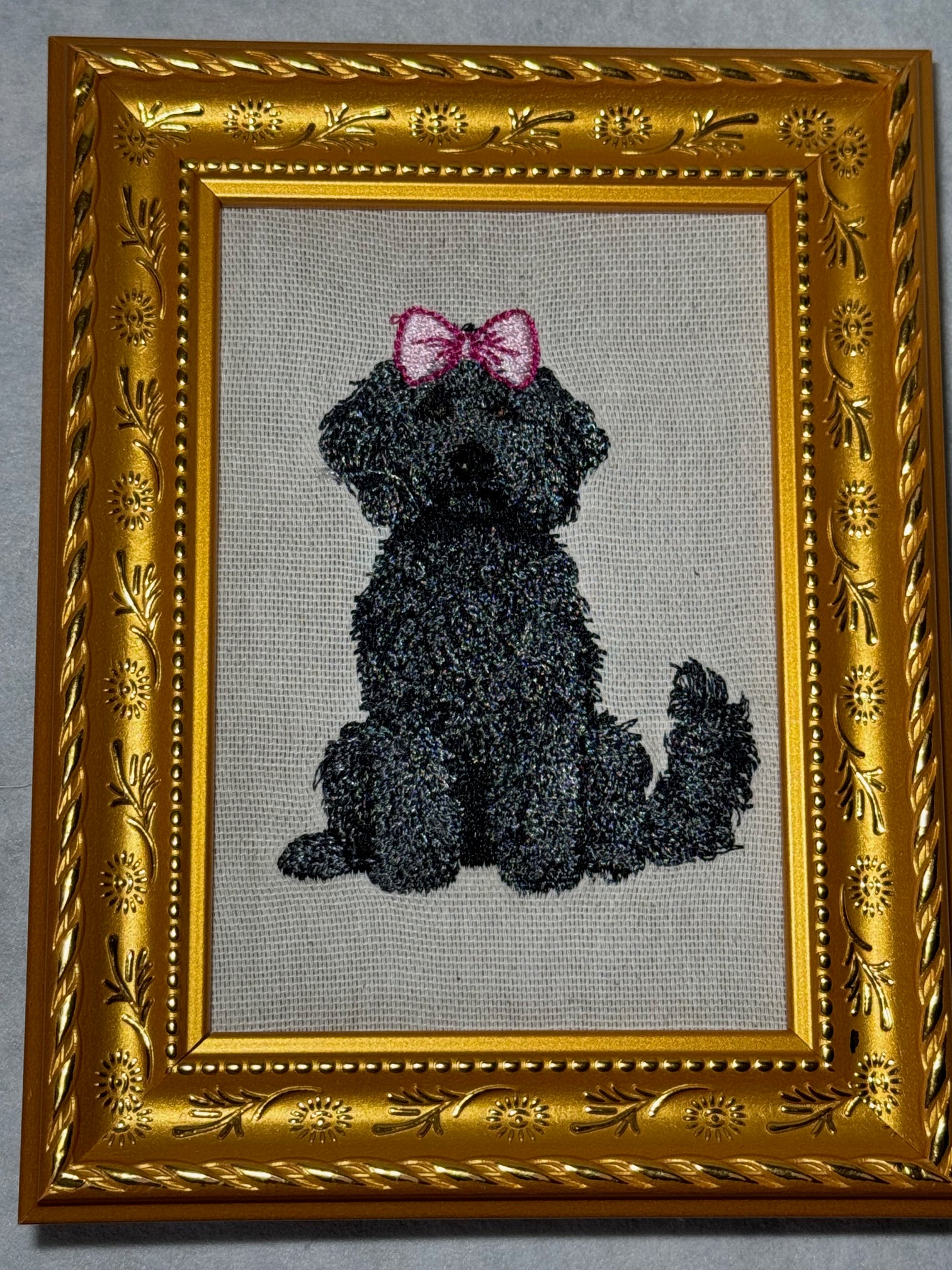 Doodle Dog Machine Embroidered Framed Art | Labradoodle Goldendoodle Tabletop Decor