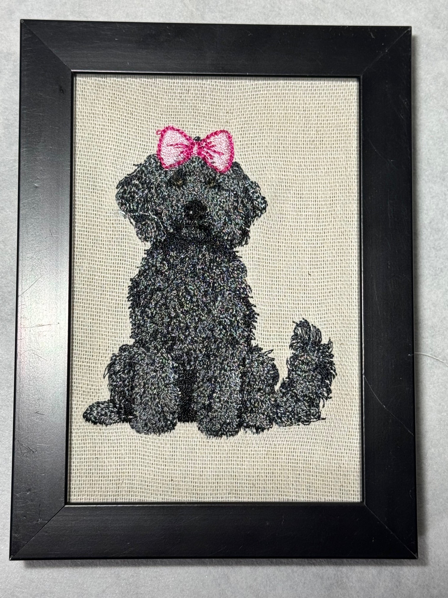 Doodle Dog Machine Embroidered Framed Art | Labradoodle Goldendoodle Tabletop Decor
