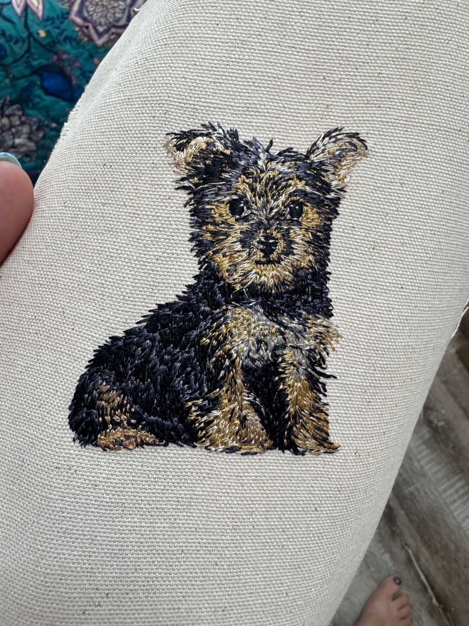 Yorkshire Terrier Yorkie Machine Embroidered Framed Art | Tabletop Decor