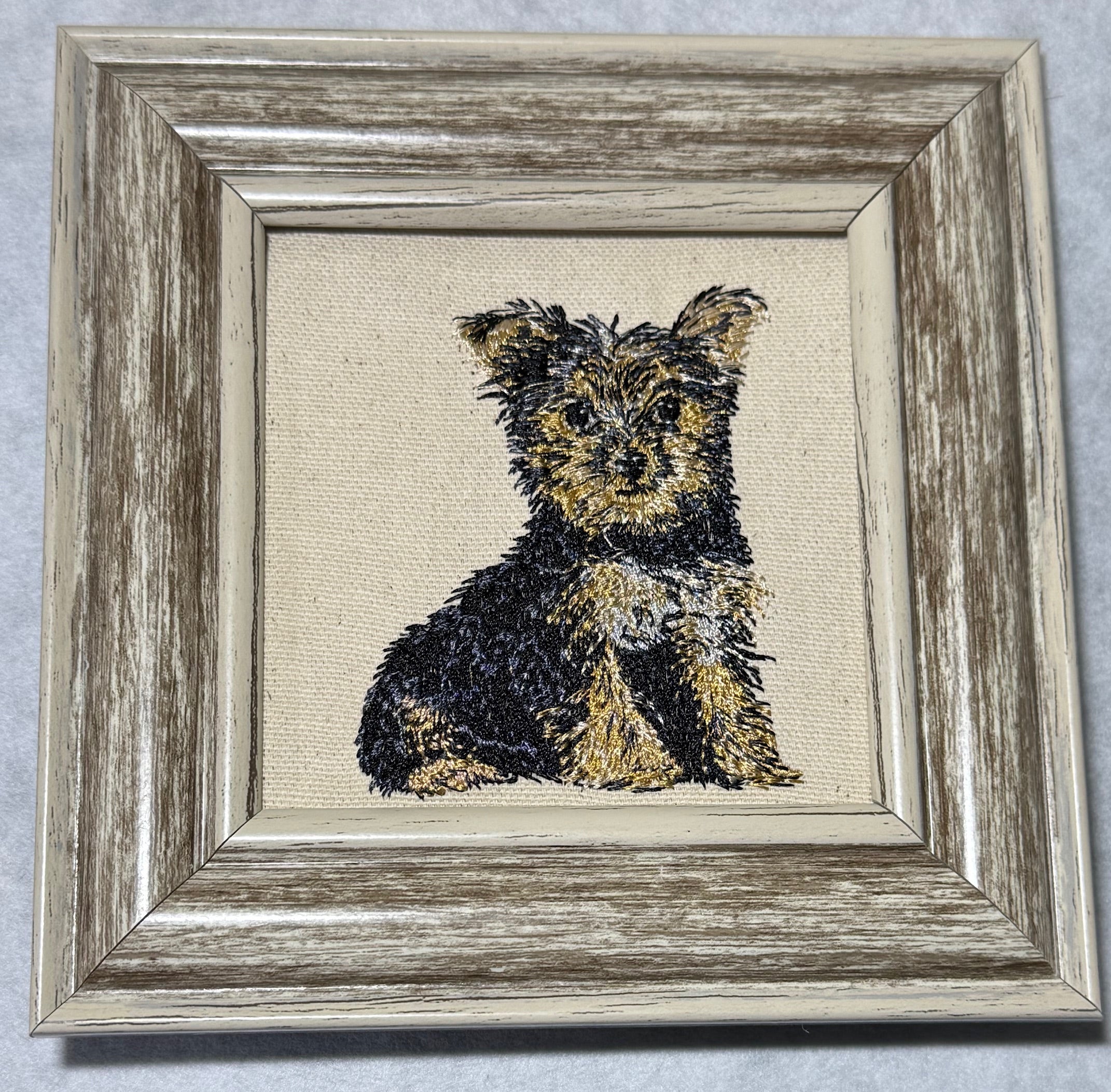 Yorkshire Terrier Yorkie Machine Embroidered Framed Art | Tabletop Decor