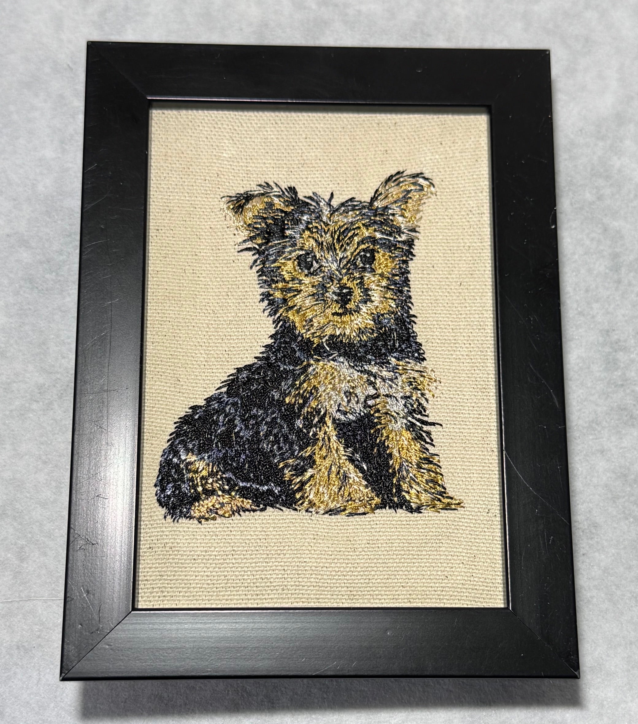 Yorkshire Terrier Yorkie Machine Embroidered Framed Art | Tabletop Decor