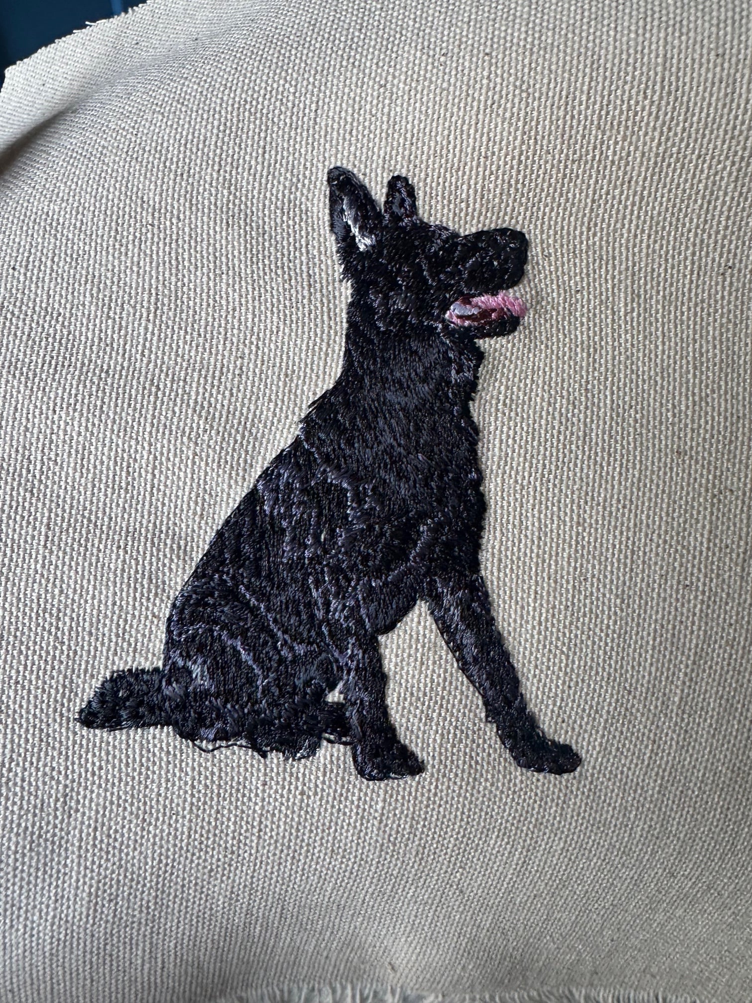 Black Shepherd Dog Machine Embroidered Framed Art | Tabletop Decor