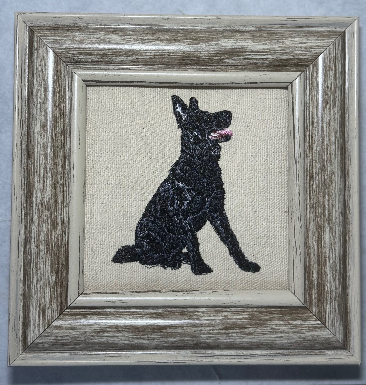 Black Shepherd Dog Machine Embroidered Framed Art | Tabletop Decor