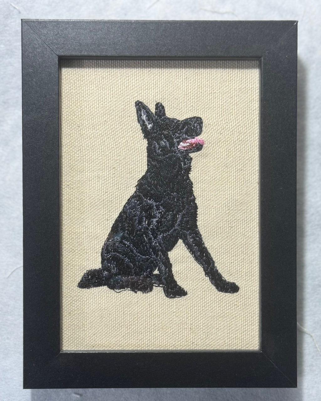 Black Shepherd Dog Machine Embroidered Framed Art | Tabletop Decor