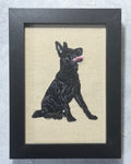 Black Shepherd Dog Machine Embroidered Framed Art | Tabletop Decor