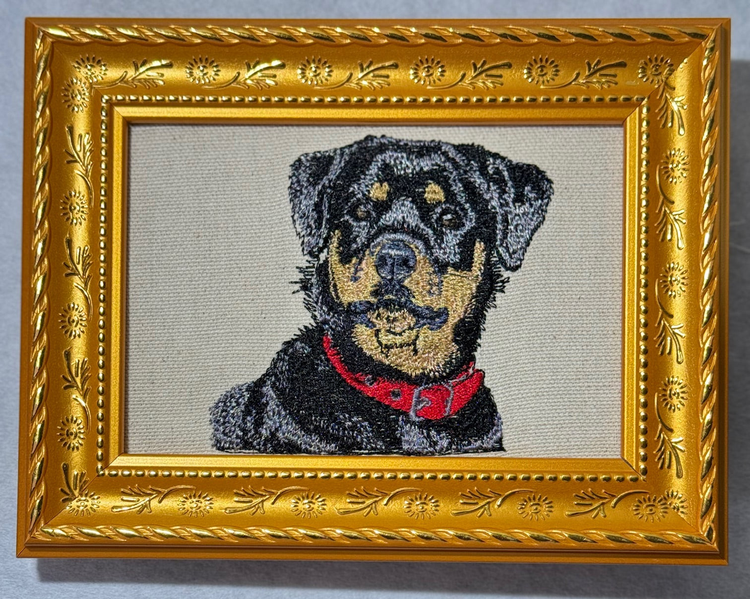 Rottweiler Dog Machine Embroidered Framed Art | Tabletop Decor
